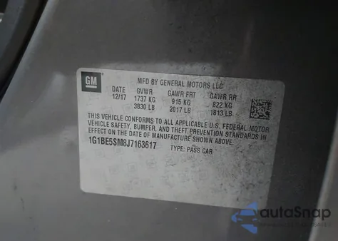 2018 Chevrolet Cruze Lt Auto from USA, damaged, VIN 1G1BE5SM8J7163617